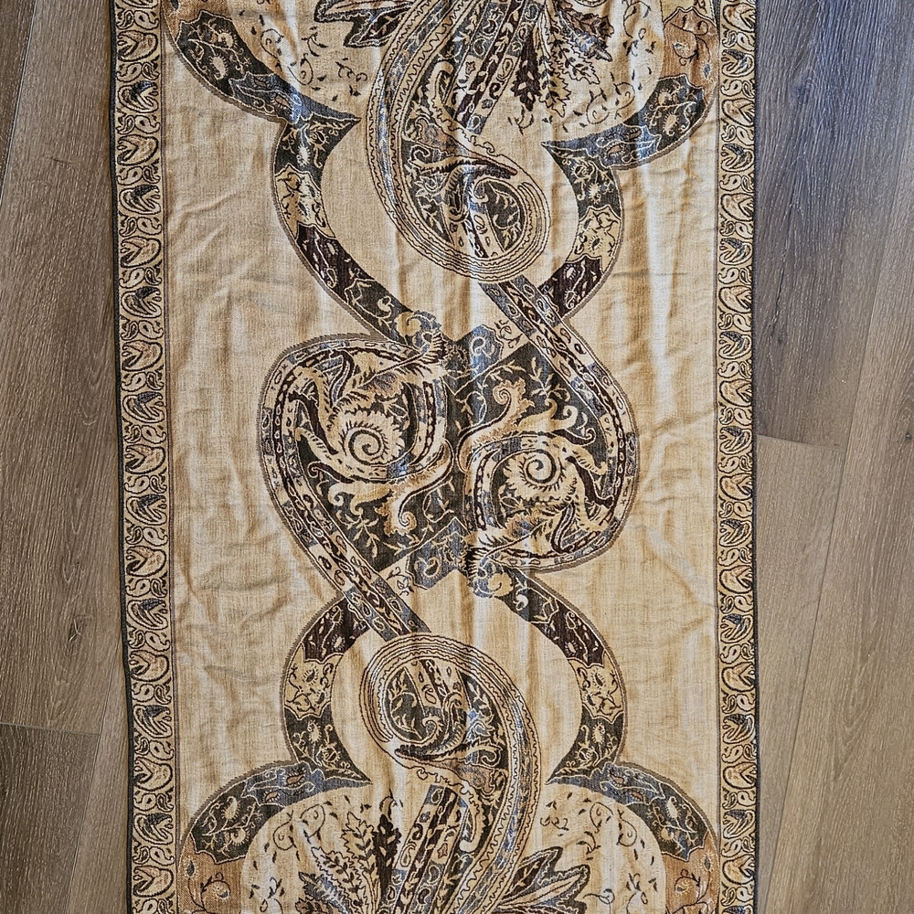 Pashmina Tan and Black Scarf, Shawl, or Wrap with Tassels
